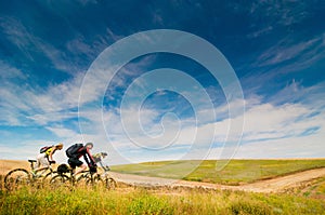 Cyclists relax biking outdoors