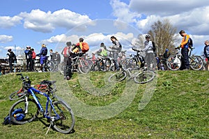 Cyclists relax biking outdoors