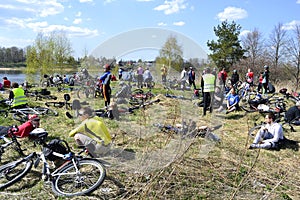 Cyclists relax biking outdoors