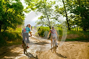 Cyclists relax biking outdoors