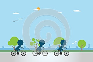Cyclists riding bicycle on bike lane, health concept