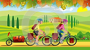 Cyclists riding through Tuscany in September