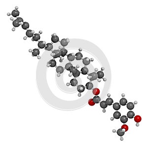 Cycloartenyl ferulate or oryzanol A molecule. Major component of gamma-oryzanol rice bran oil. 3D rendering. Atoms are