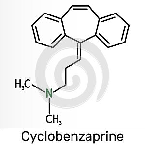 Cyclobenzaprine, molecule. It is centrally-acting muscle relaxant. Skeletal chemical formula