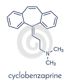 Cyclobenzaprine muscle spasm drug molecule. Skeletal formula.