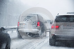 Road congestion due to snowfall photo