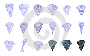 Cyclone twister cloud icons set isometric vector. Tornado wind