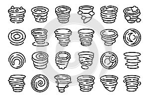 Cyclone twister cloud icons set outline vector. Tornado wind