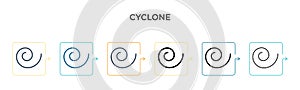 Cyclone vector icon in 6 different modern styles. Black, two colored cyclone icons designed in filled, outline, line and stroke
