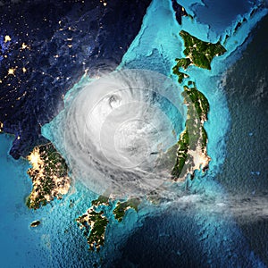 Cyclone weather Japan and Korea. 3D rendering