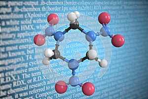 Cyclonite scientific molecular model, 3D rendering