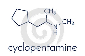 Cyclopentamine nasal decongestant drug molecule largely discontinued. Skeletal formula.