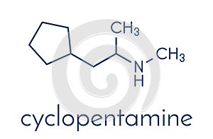 Cyclopentamine nasal decongestant drug molecule largely discontinued. Skeletal formula. photo