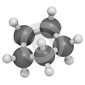 Cyclopentane cycloalkane molecule. Used in refrigerators and freezers and for many other purposes.