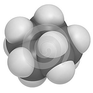 Cyclopentane cycloalkane molecule. Used in refrigerators and freezers and for many other purposes.