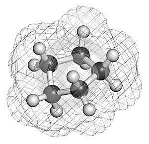 Cyclopentane cycloalkane molecule. Used in refrigerators and freezers and for many other purposes.