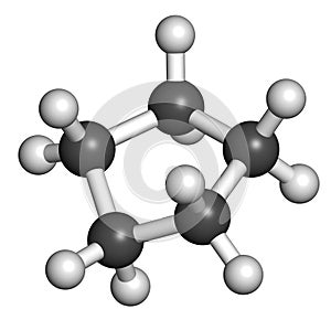 Cyclopentane cycloalkane molecule. Used in refrigerators and freezers and for many other purposes.