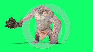Cyclops Monster Green Screen Attacks Front Loop 3D Rendering Animation
