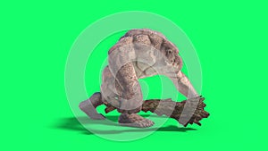 Cyclops Monster Green Screen Walkcycle Loop Side 3D Rendering Animation