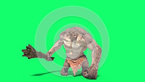 Cyclops Monster Green Screen Walks Front 3D Rendering Animation