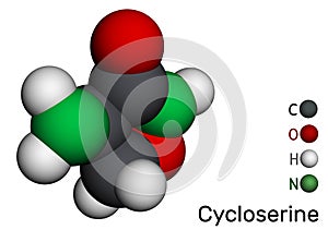 Cycloserine molecule. It is broad-spectrum antibiotic used in the treatment of tuberculosis and certain urinary tract infections