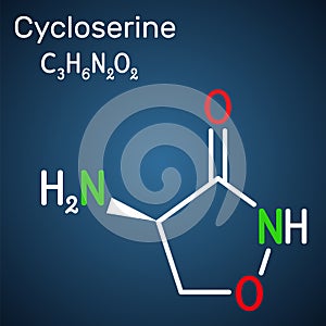 Cycloserine molecule. It is broad-spectrum antibiotic used in the treatment of tuberculosis and certain urinary tract infections