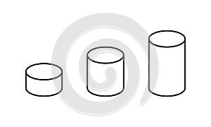 Cylinder 3d isometric outline icons. Line vector illustration. Editable stroke