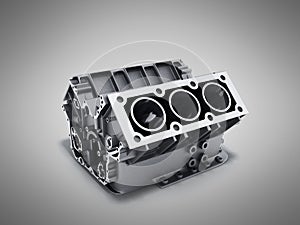 cylinder block from car with v6 engine 3d render on a grey background photo