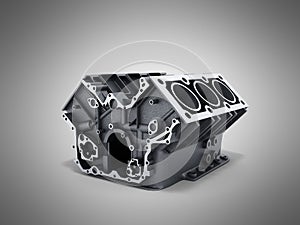 cylinder block from car with v6 engine 3d render on a grwy background photo