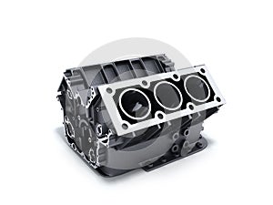 cylinder block from car with v6 engine 3d render on a white back photo