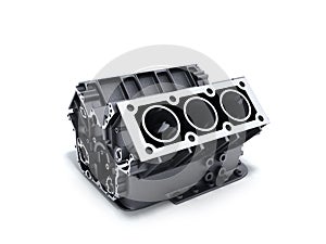 cylinder block from car with v6 engine 3d render on a white back