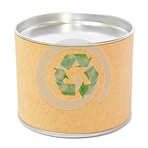 Cylinder container with recycle symbol
