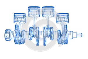 Cylinder crank (3D xray blue on white)