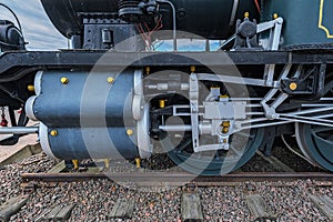 The cylinder, crosshead and pushrods of a finnish steam locomotive. photo