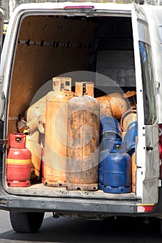 Cylinder gas bottles stored in a delivery van