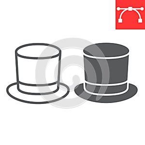 Cylinder hat line and glyph icon, clothing and classic, gentelman hat sign vector graphics, editable stroke linear icon