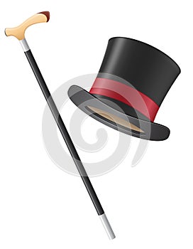 Cylinder hat and walking stick vector illustration