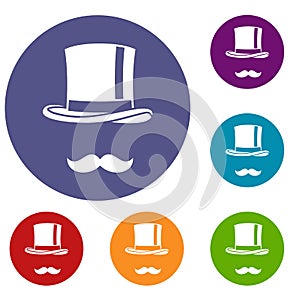 Cylinder and moustaches icons set