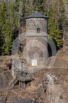 Cylinder shaped head frame from an old iron mine in Sweden