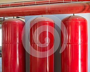 Cylinders of industrial extinguishing system.