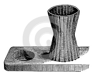 Cylindrical Basket is slightly contracted in the middle, vintage engraving