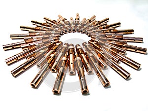 The cylindrical copper is threaded through a forging to connect the steel together. in the automotive industry