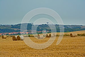 Cilíndrico pacas de heno sobre el en Francia 