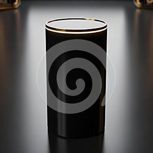 Cylindrical object with a glossy surface placed on a reflective dark