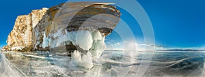 Cylindrical panorama 360 Rock on Olkhon Island on Lake Baikal ic