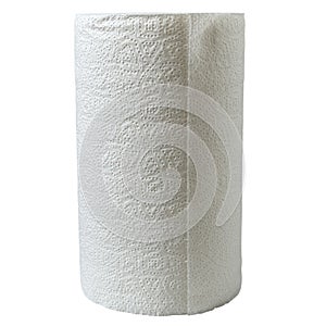 White paper towel roll for kitchen or cleaning, isolated on white. household product for wiping, cleaning, and daily chores.