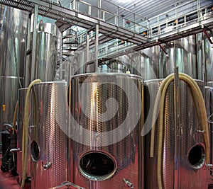 Cylindrical Stainless Steel Tanks Used in Winemaking