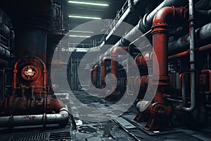Cylindrical Steel tanks factory pipes. Generate ai