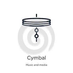 Cymbal icon. Thin linear cymbal outline icon isolated on white background from music collection. Line vector sign, symbol for web