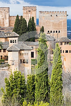 Alhambra view, towers and fortress photo